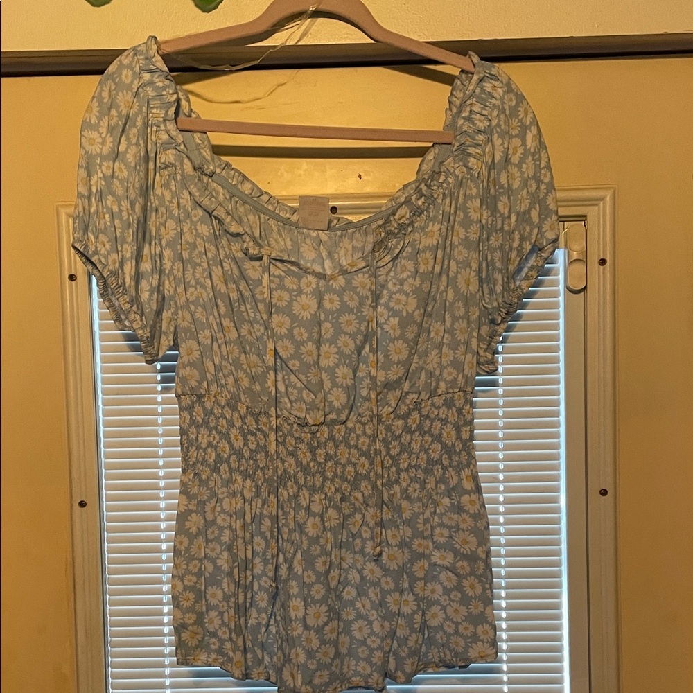 No Boundaries Light Blue Floral Blouse
